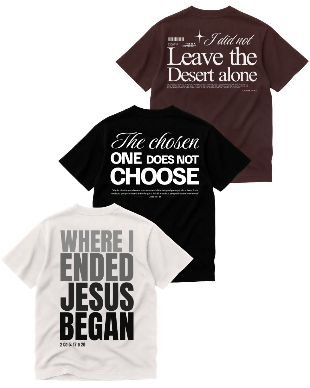 Kit 3 Camisetas Oversized - Jesus Began, The Chosen e Desert