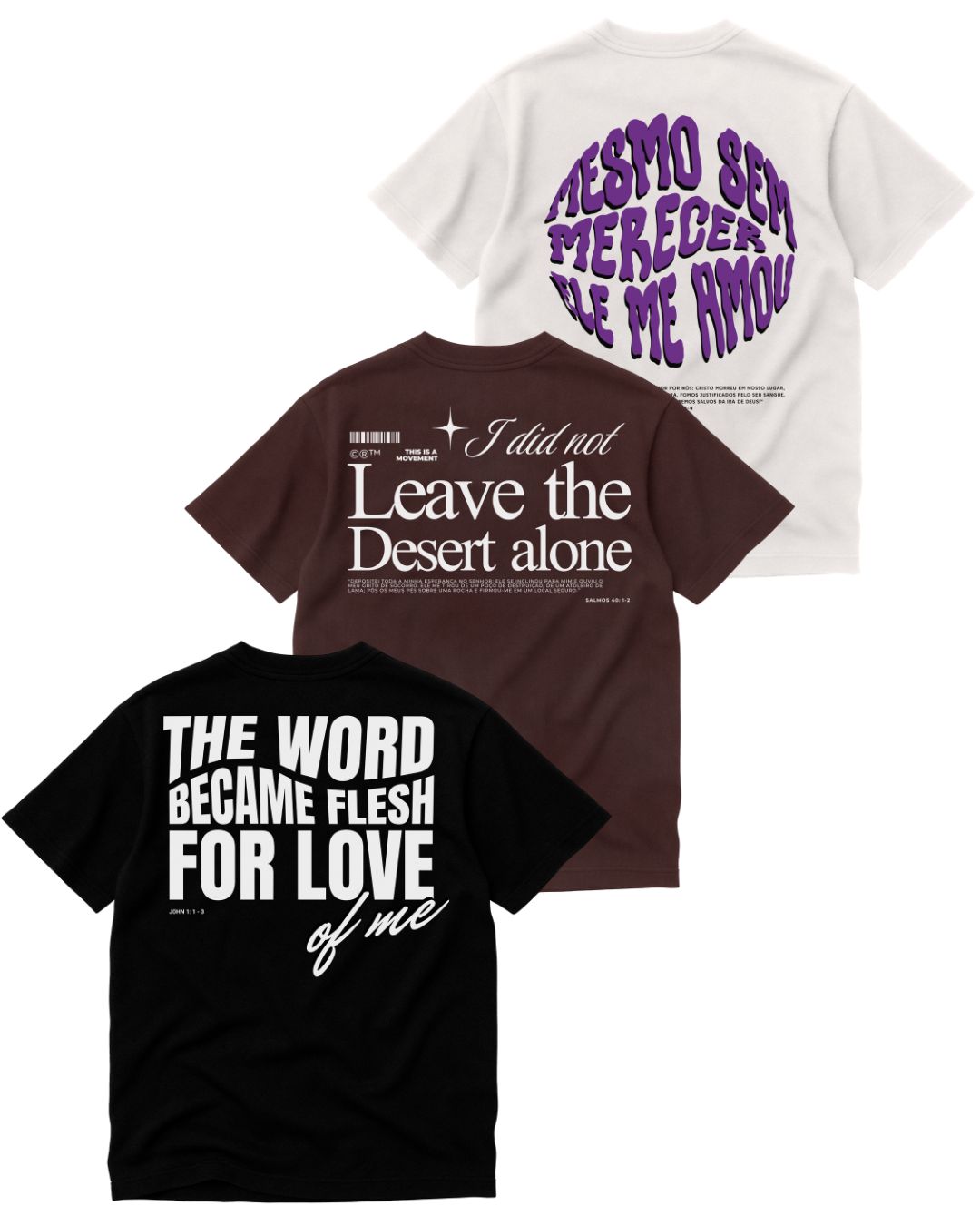 Kit 3 Camisetas Oversized - The Word, Desert e Ele me amou