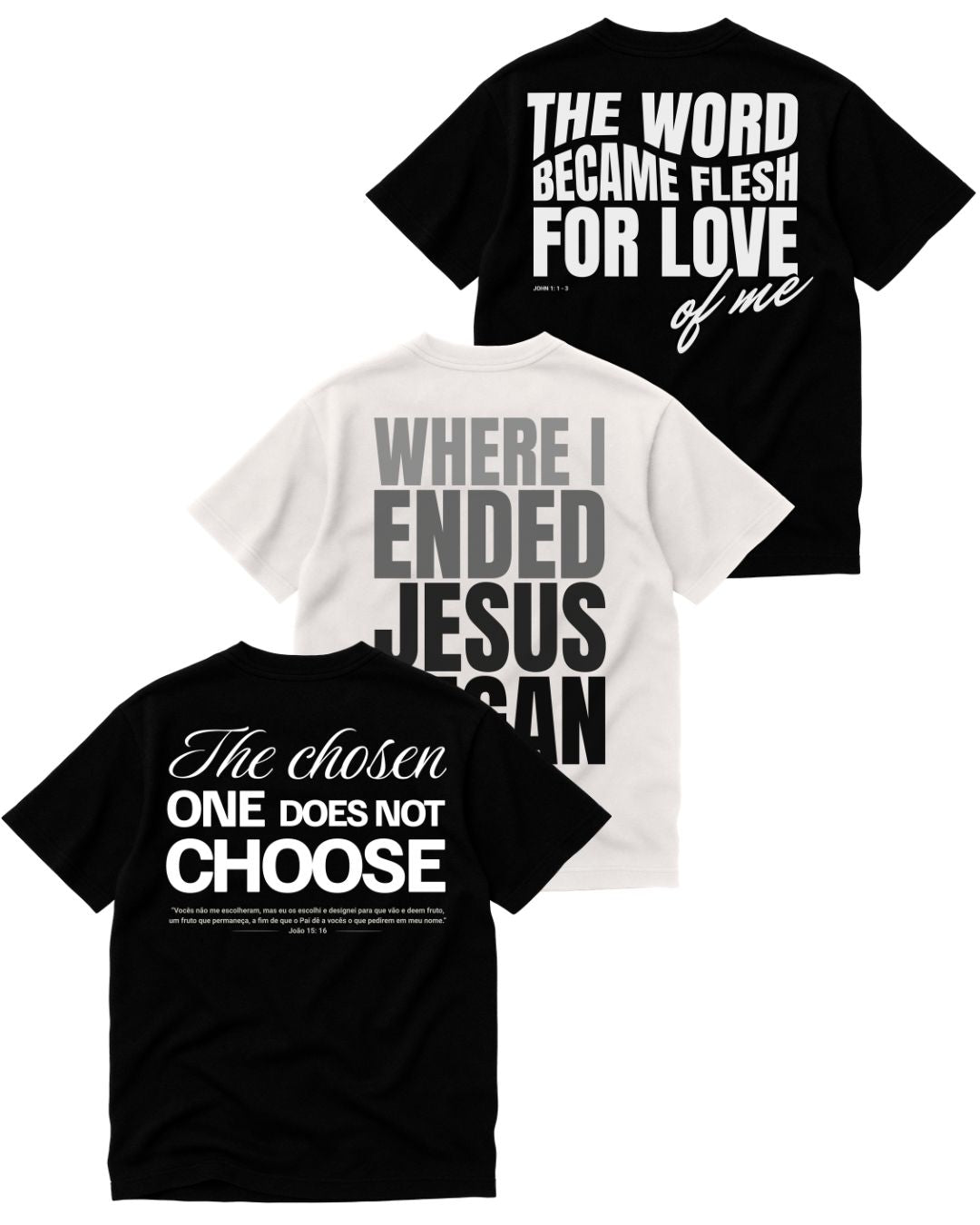 Kit 3 Camisetas Oversized - The Chosen, Jesus Began e The Word